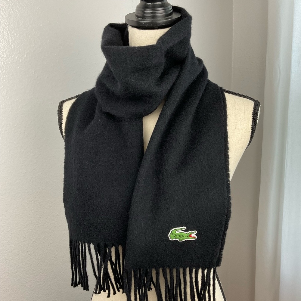 Lacoste Black Cashmere Wool-Blend Scarf